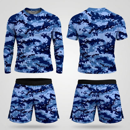Blue Digital Camo Rashguard + Shorts Set