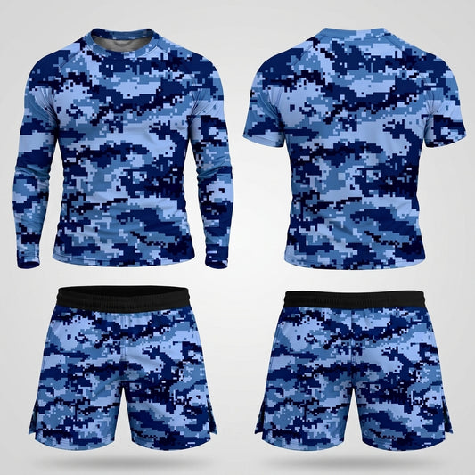 Blue Digital Camo Rashguard + Shorts Set