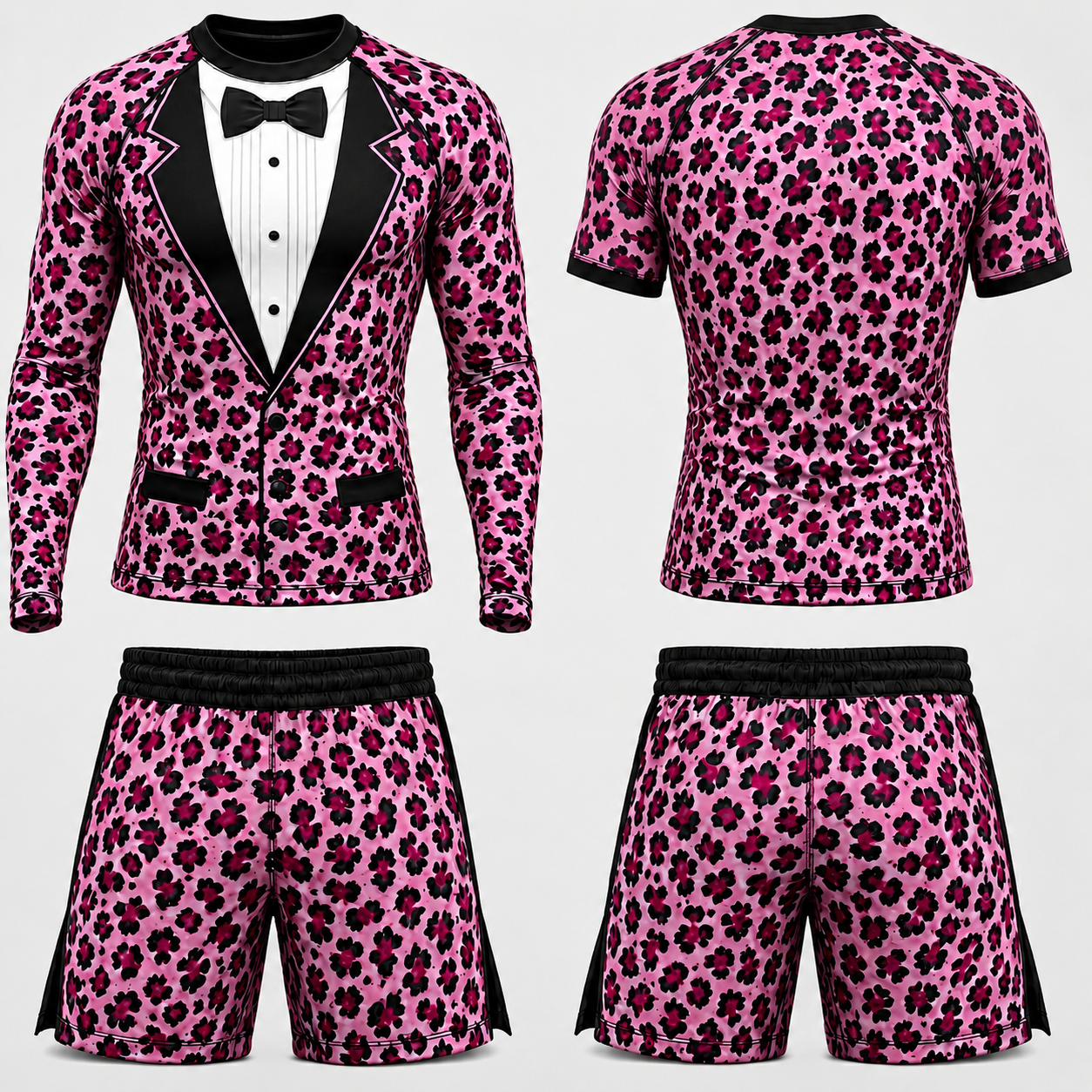 Pink leopard Suit — Rashguard + Shorts Set
